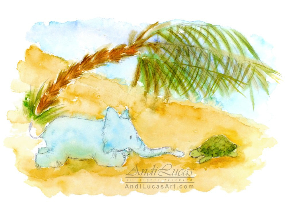 Elephant & Tortoise Cute Children's Nursery Wall Art Print
