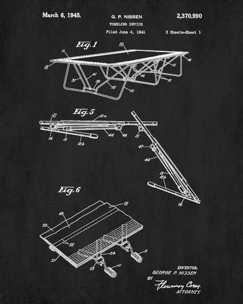 Trampoline Patent Print Gymnastics Poster Gym Blueprint
