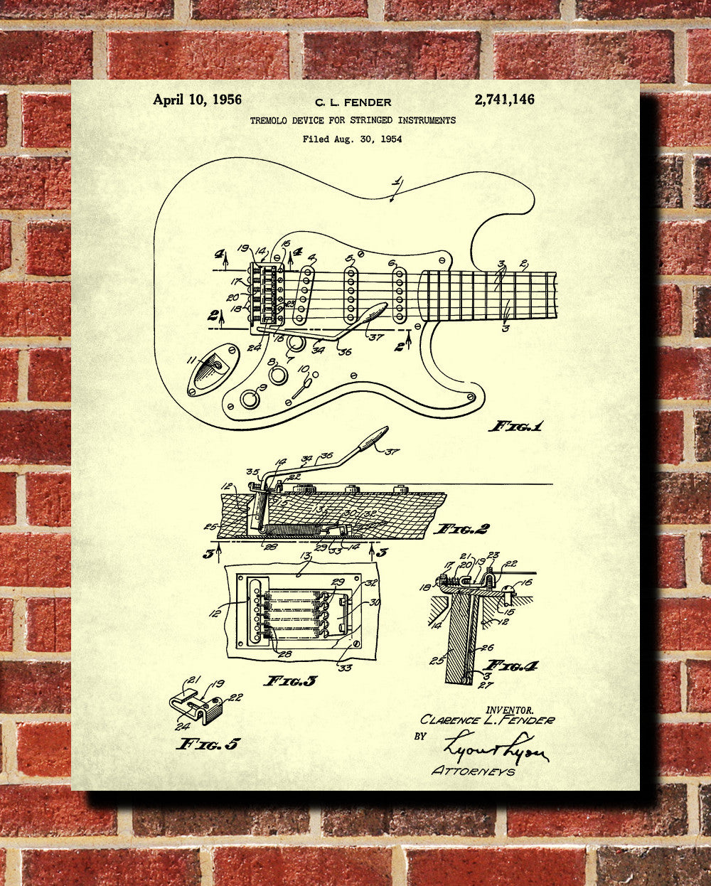 Guitar Tremolo Patent Print Musical Instrument Blueprint Music Poster - OnTrendAndFab
