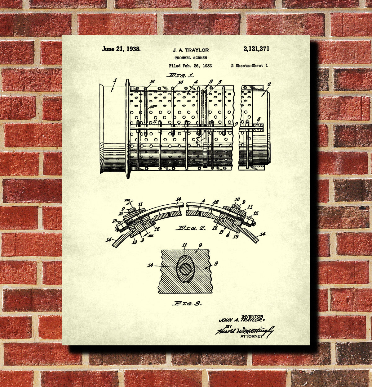 Trommel Patent Print Gold Rush Mining Poster