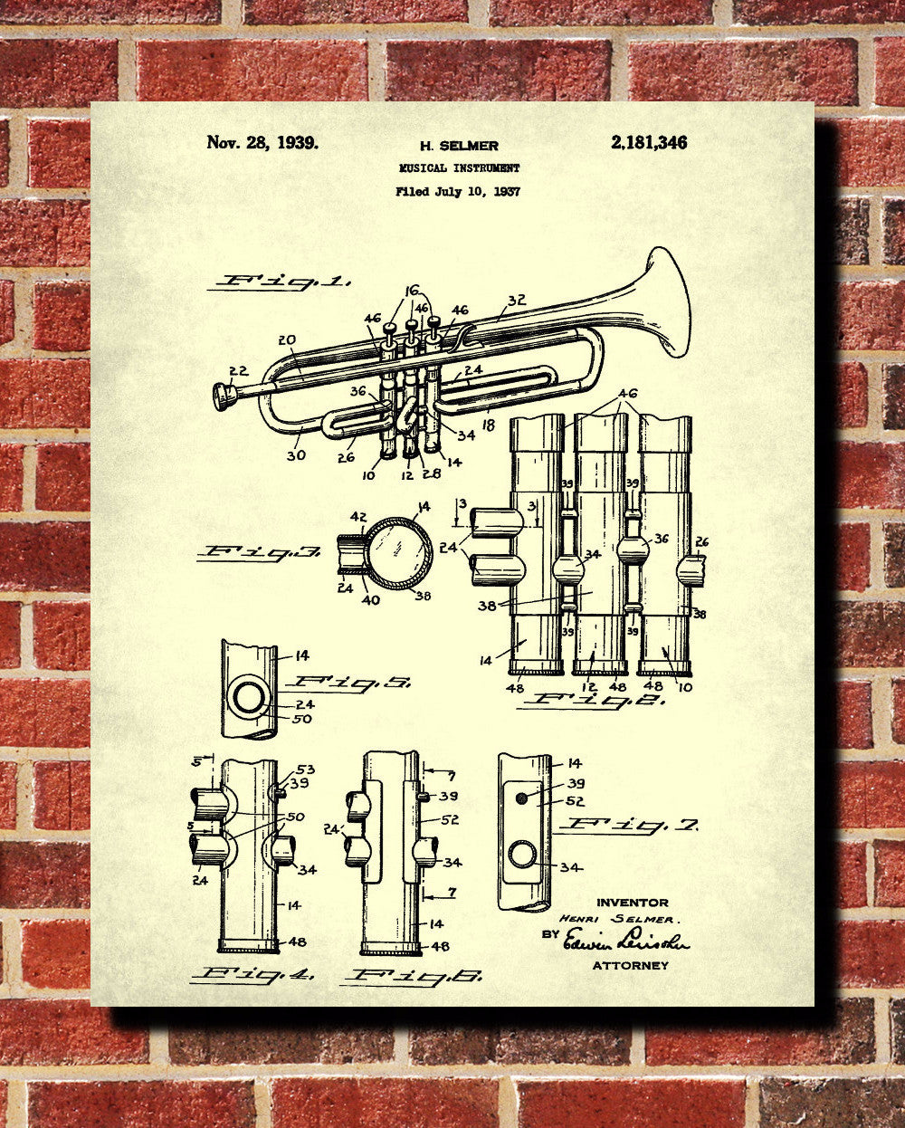 Trumpet Patent Print Jazz Musical Instrument Blueprint Poster - OnTrendAndFab