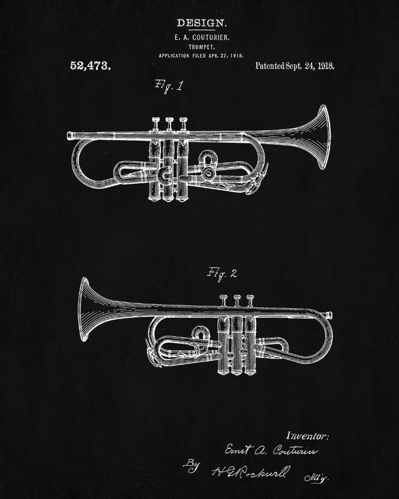 Trumpet Patent Print Musical Instrument Blueprint Poster - OnTrendAndFab