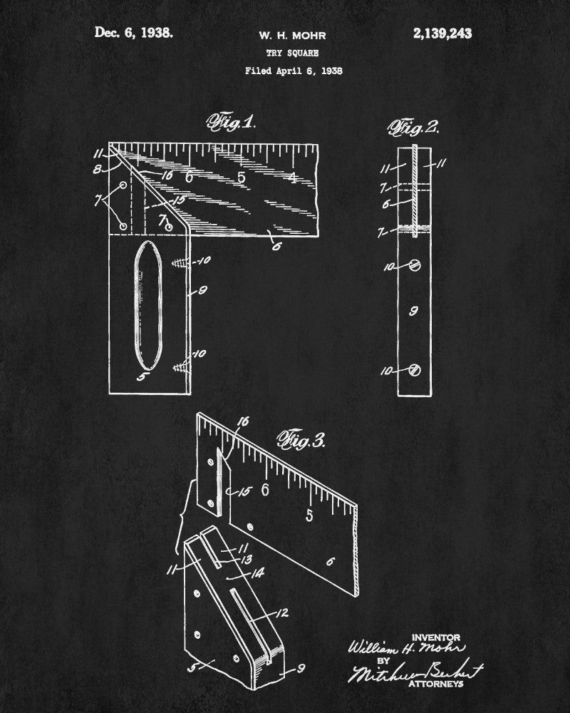 Carpenters Try Square Patent Print Hand Tools Blueprint Workshop Poster