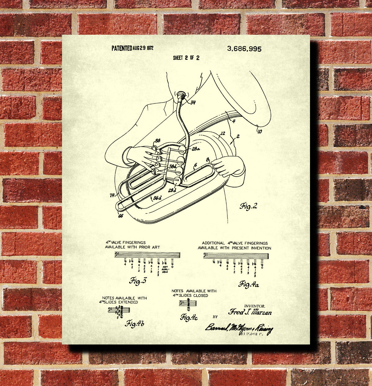 Tuba Patent Print Orchestral Musical Instrument Wall Art Poster