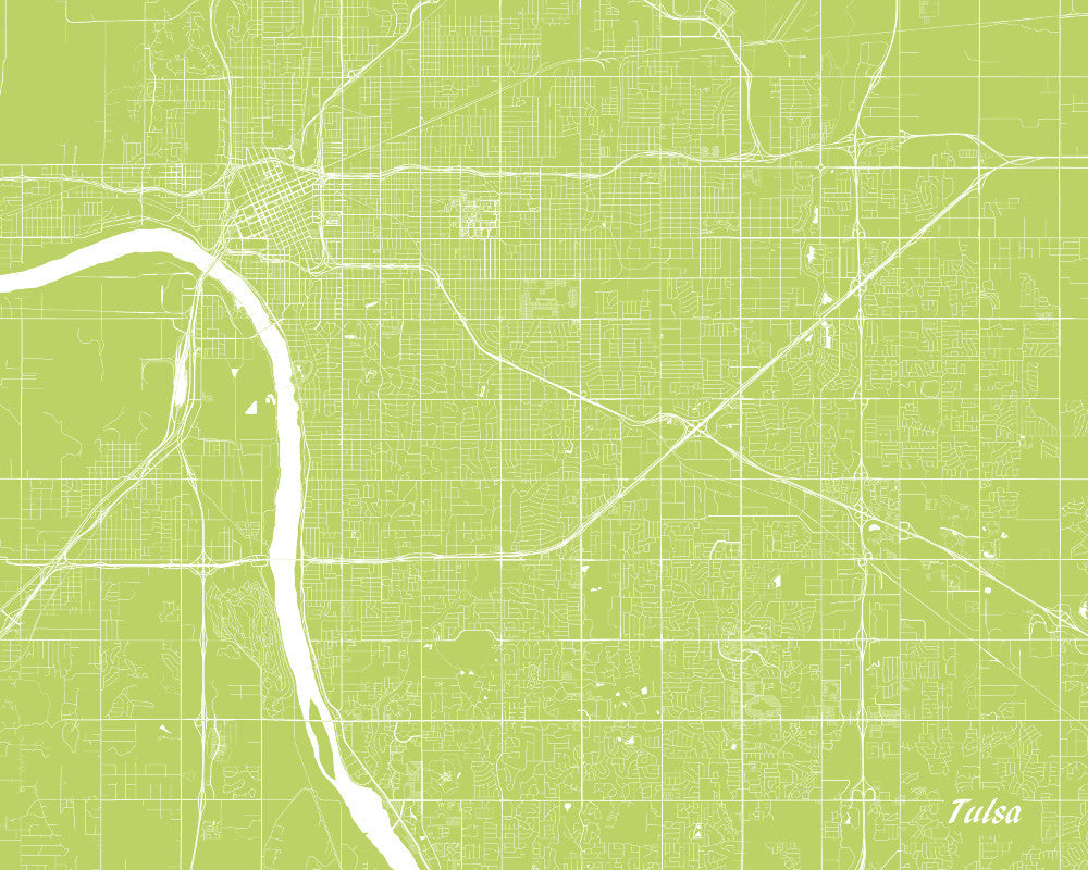 Tulsa City Street Map Print Feature Wall Art Poster