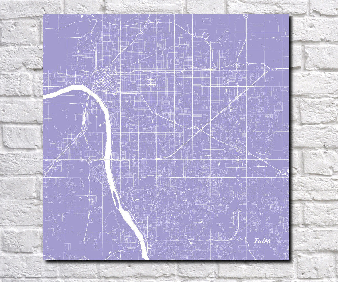 Tulsa, Oklahoma City Street Map Print Custom Wall Map