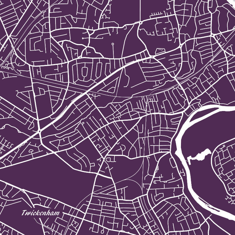 Twickenham, England City Street Map Print Custom Wall Map