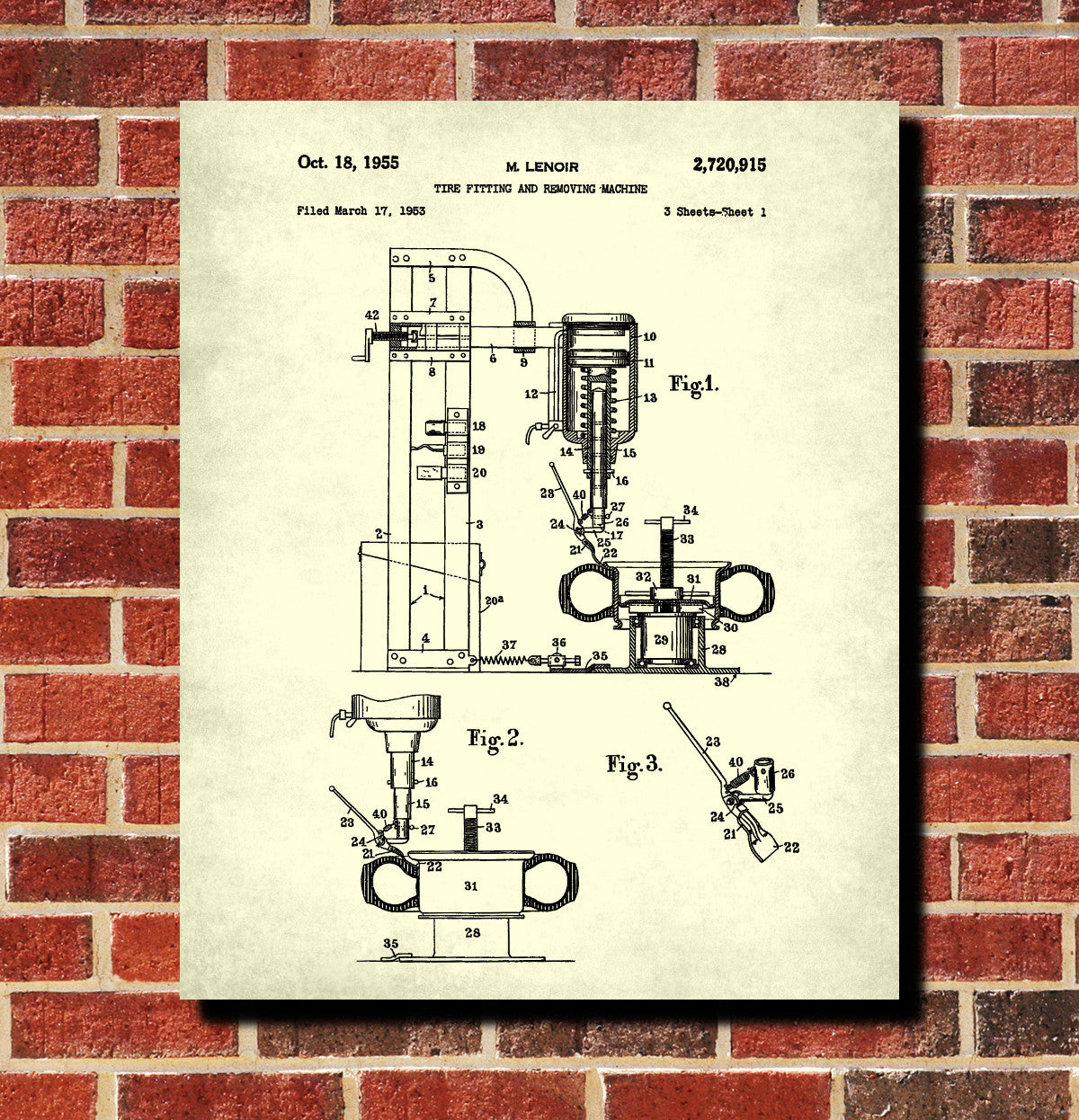 Tyre Fitting Patent Print Garage Blueprint Workshop Poster