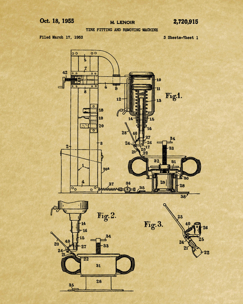 Tyre Fitting Patent Print Garage Blueprint Workshop Poster