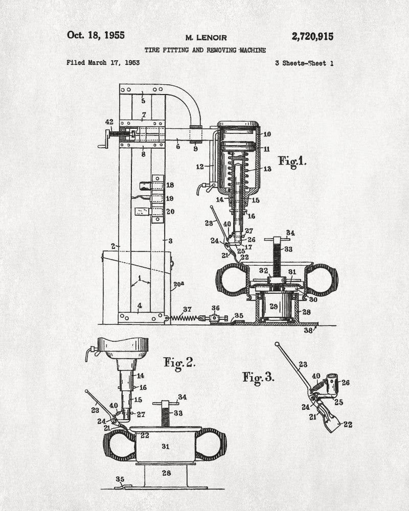 Tyre Fitting Patent Print Garage Blueprint Workshop Poster