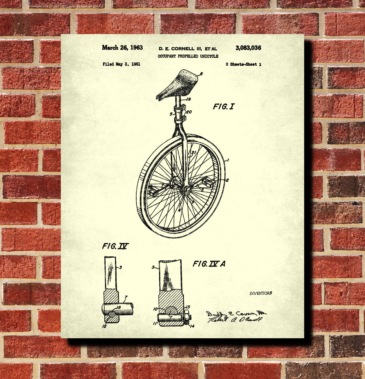 Unicycle Patent Print Cycling Poster Bicycle Blueprint