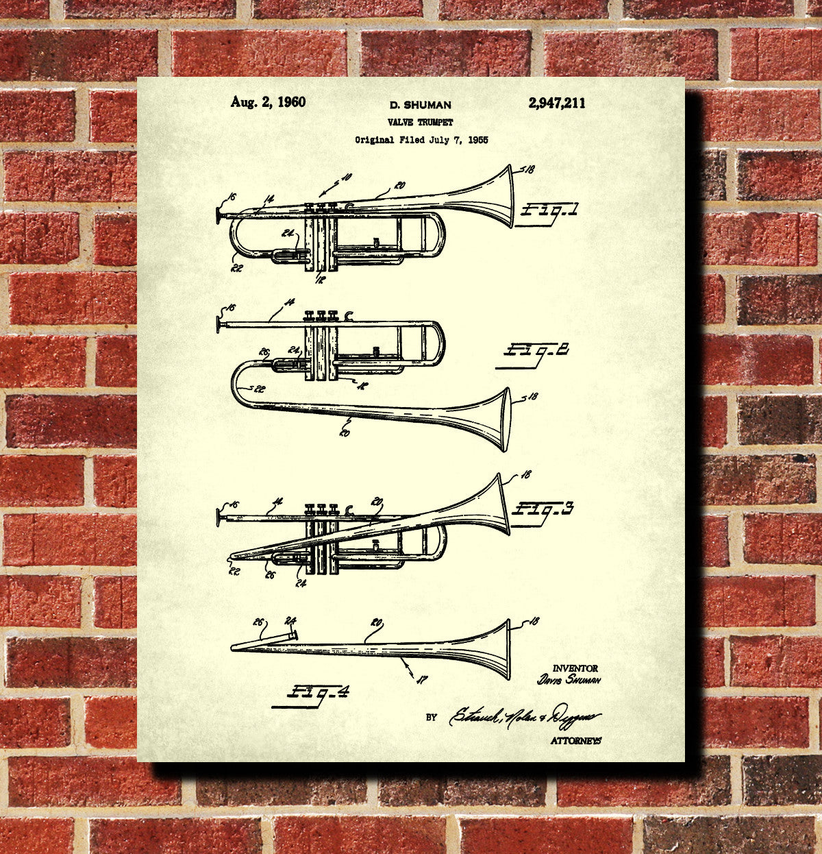 Trumpet Patent Print Musical Instrument Poster