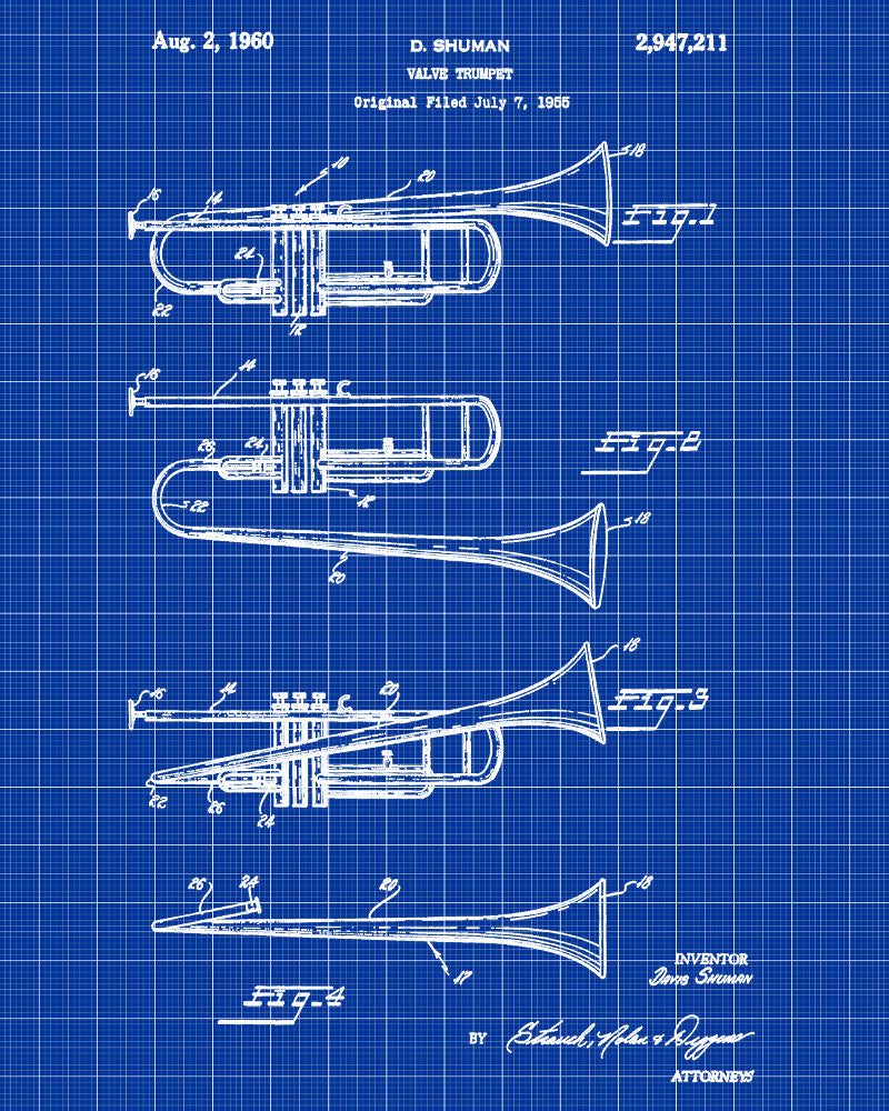 Trumpet Patent Print Musical Instrument Poster