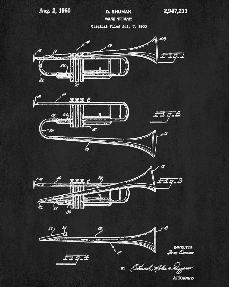 Trumpet Patent Print Musical Instrument Poster