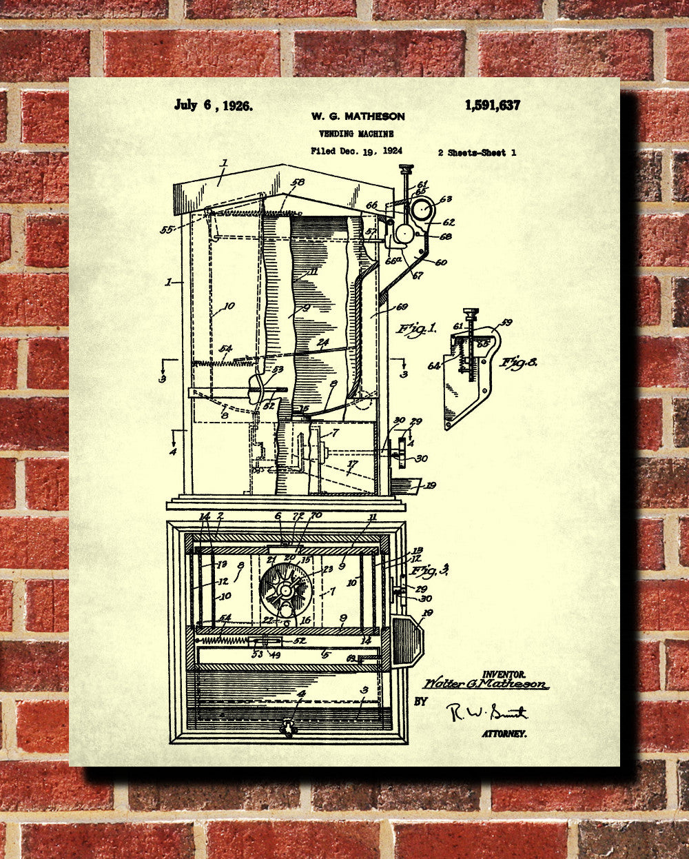 Vending Machine Patent Print Man Cave Poster Gum Ball Blueprint - OnTrendAndFab