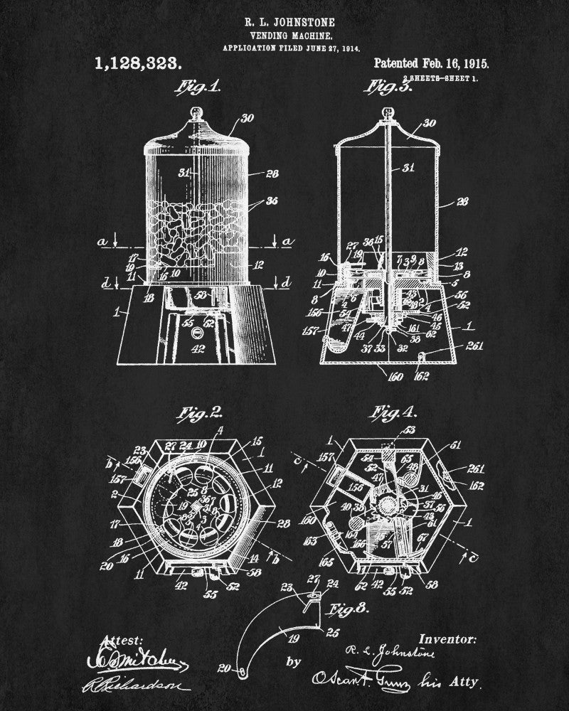 Vending Machine Patent Print Gum Ball Blueprint Man Cave Poster - OnTrendAndFab