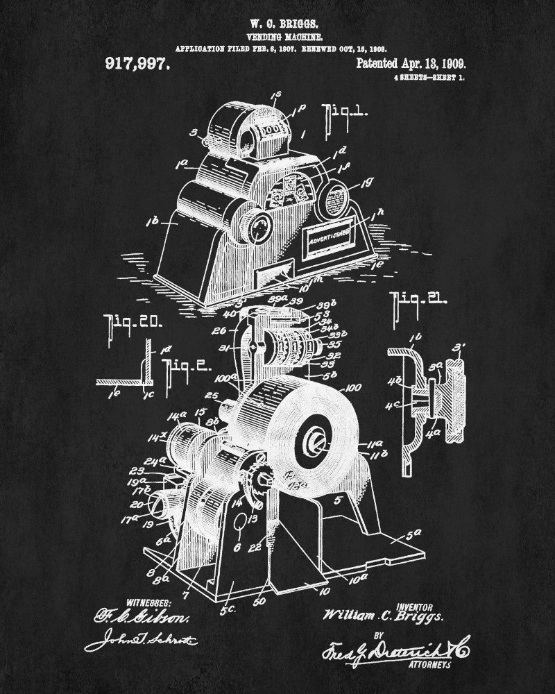 Vending Machine Patent Print Man Cave Poster Vintage Workshop Blueprint - OnTrendAndFab