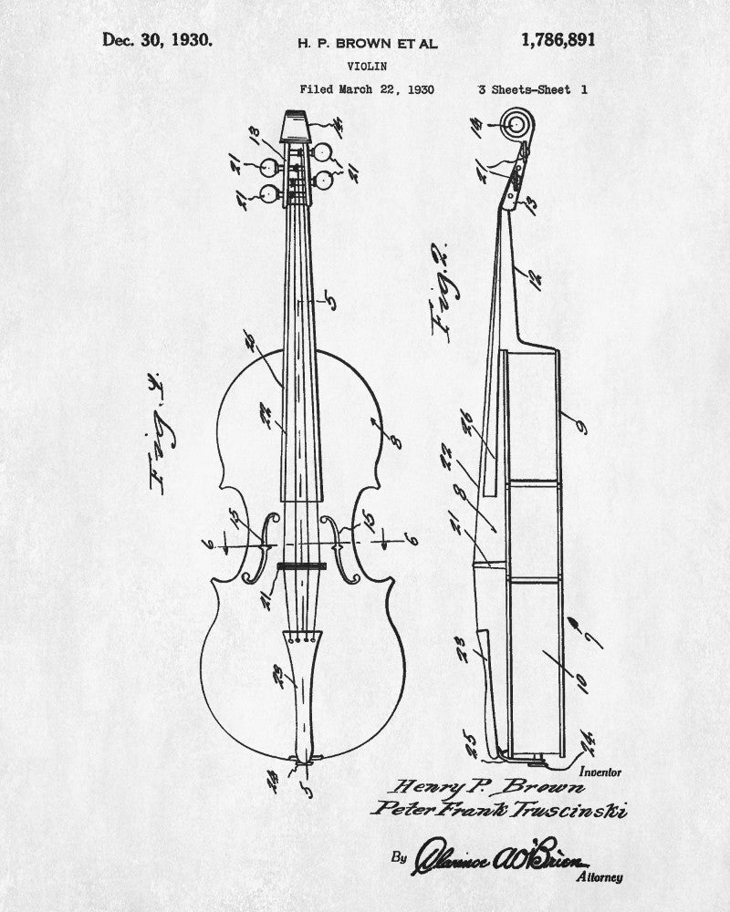 Violin Patent Print Musical Instrument Blueprint Orchestra Poster - OnTrendAndFab