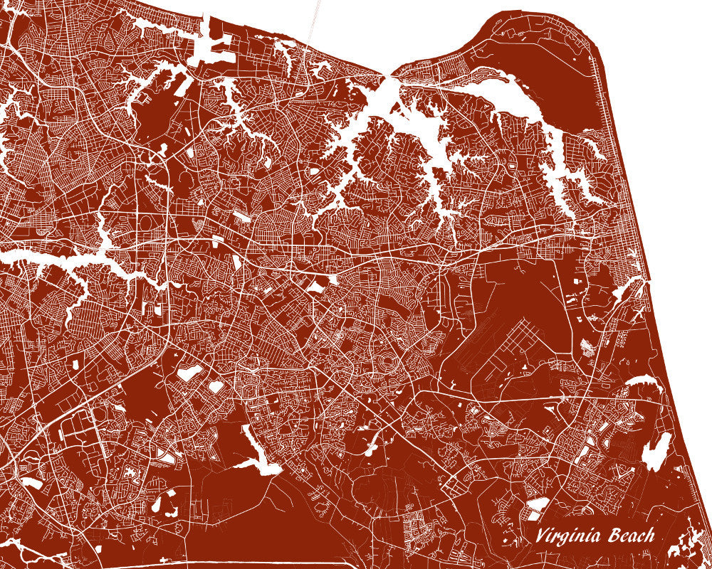 Virginia Beach, USA Street Map Print Feature Wall Art Poster
