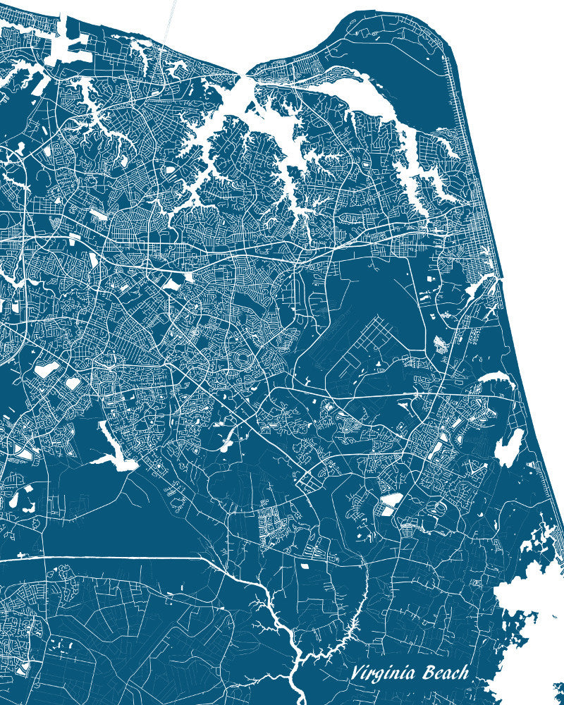 Virginia Beach, USA Street Map Print Feature Wall Art Poster