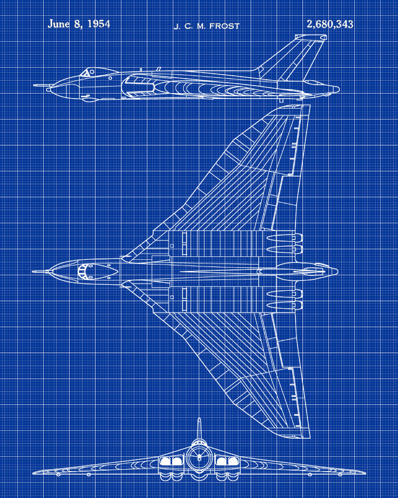 Vulcan Bomber Patent Print Aircraft Blueprint Flying Poster