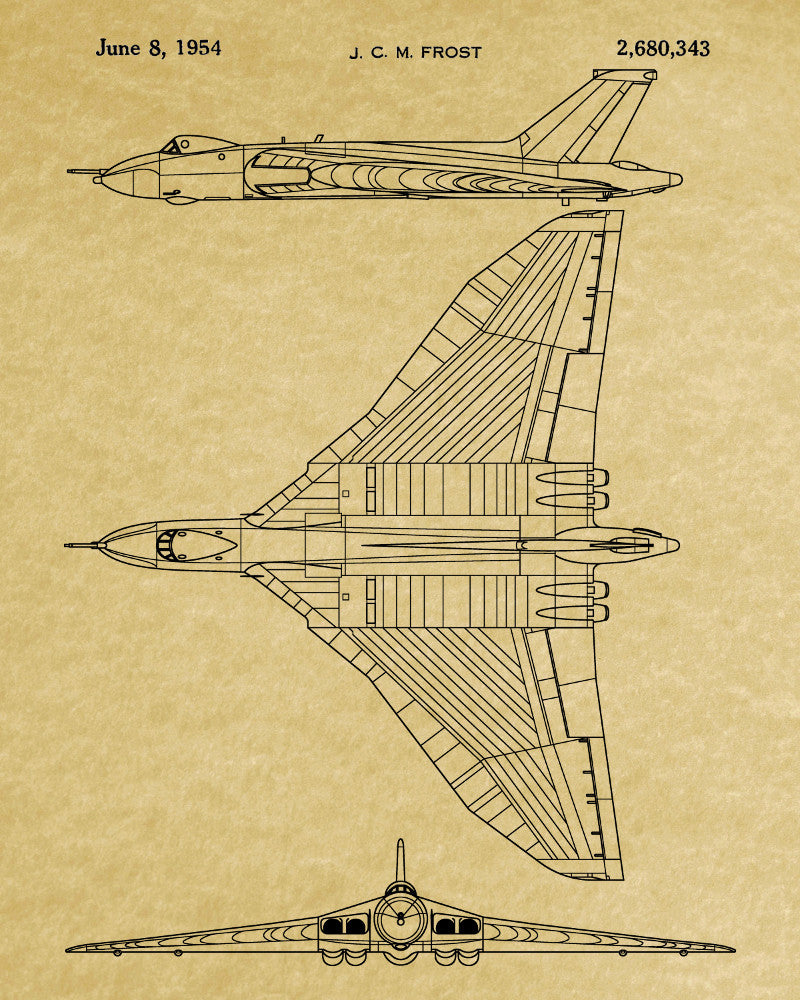 Vulcan Bomber Patent Print Aircraft Blueprint Flying Poster
