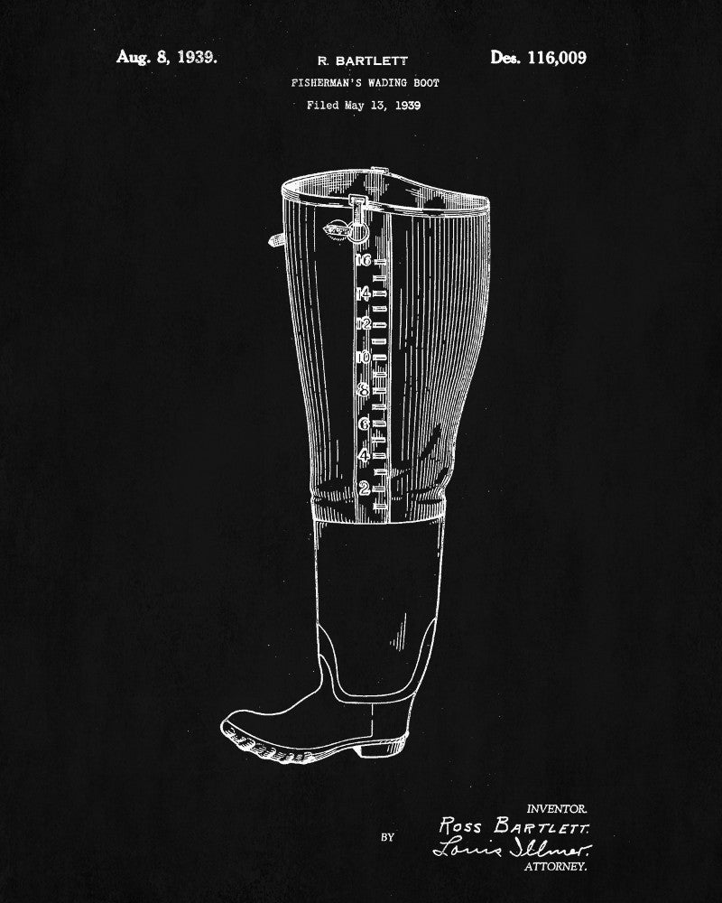 Fishing Wader Patent Print Angling Blueprint Sports Poster