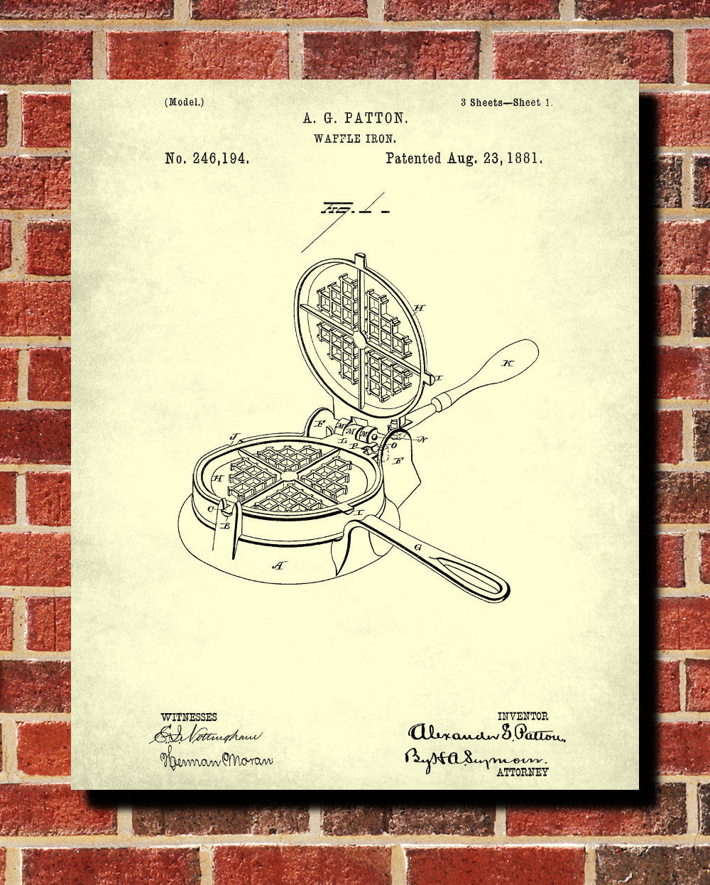 Waffle Iron Patent Print Cafe Poster Kitchen Wall Art - OnTrendAndFab