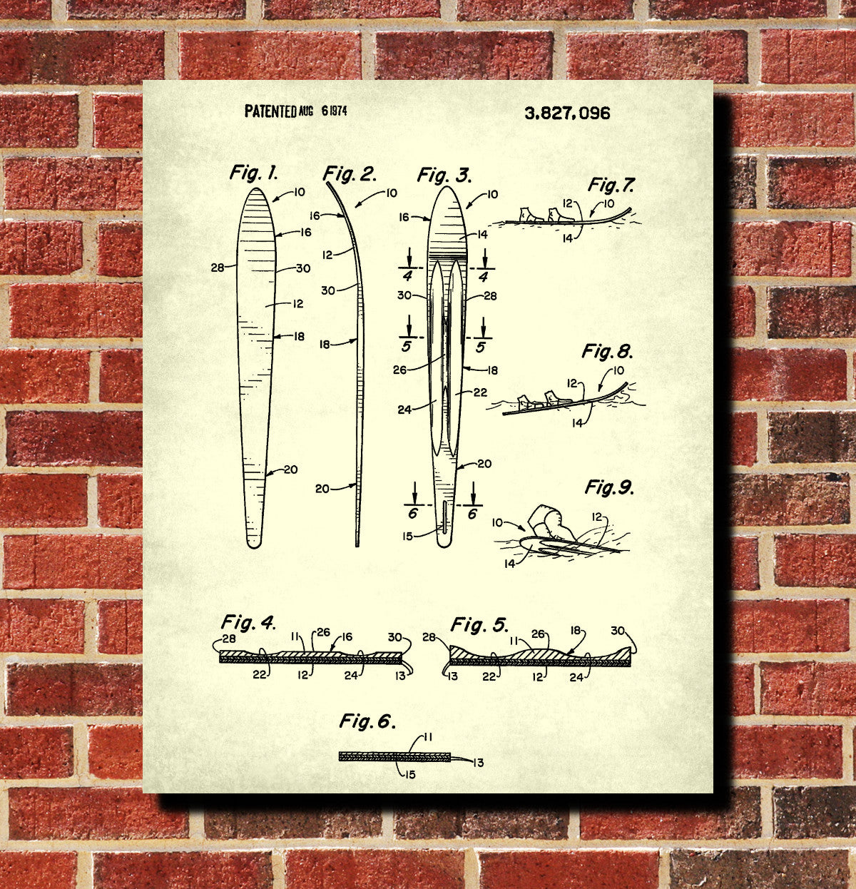 Water Ski Patent Print Art Water Skiing Sports Poster