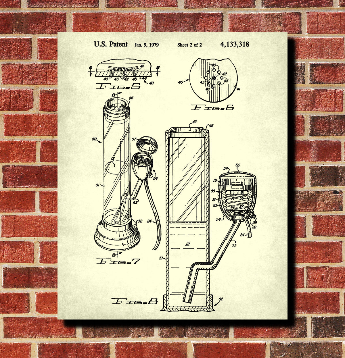Cannabis Smoking Patent Print Bong Blueprint Poster