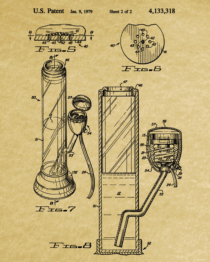 Cannabis Smoking Patent Print Bong Blueprint Poster