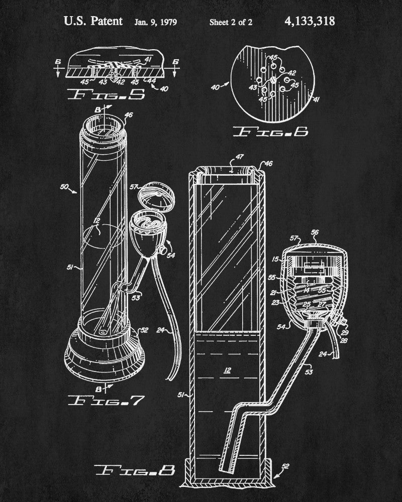 Cannabis Smoking Patent Print Bong Blueprint Poster