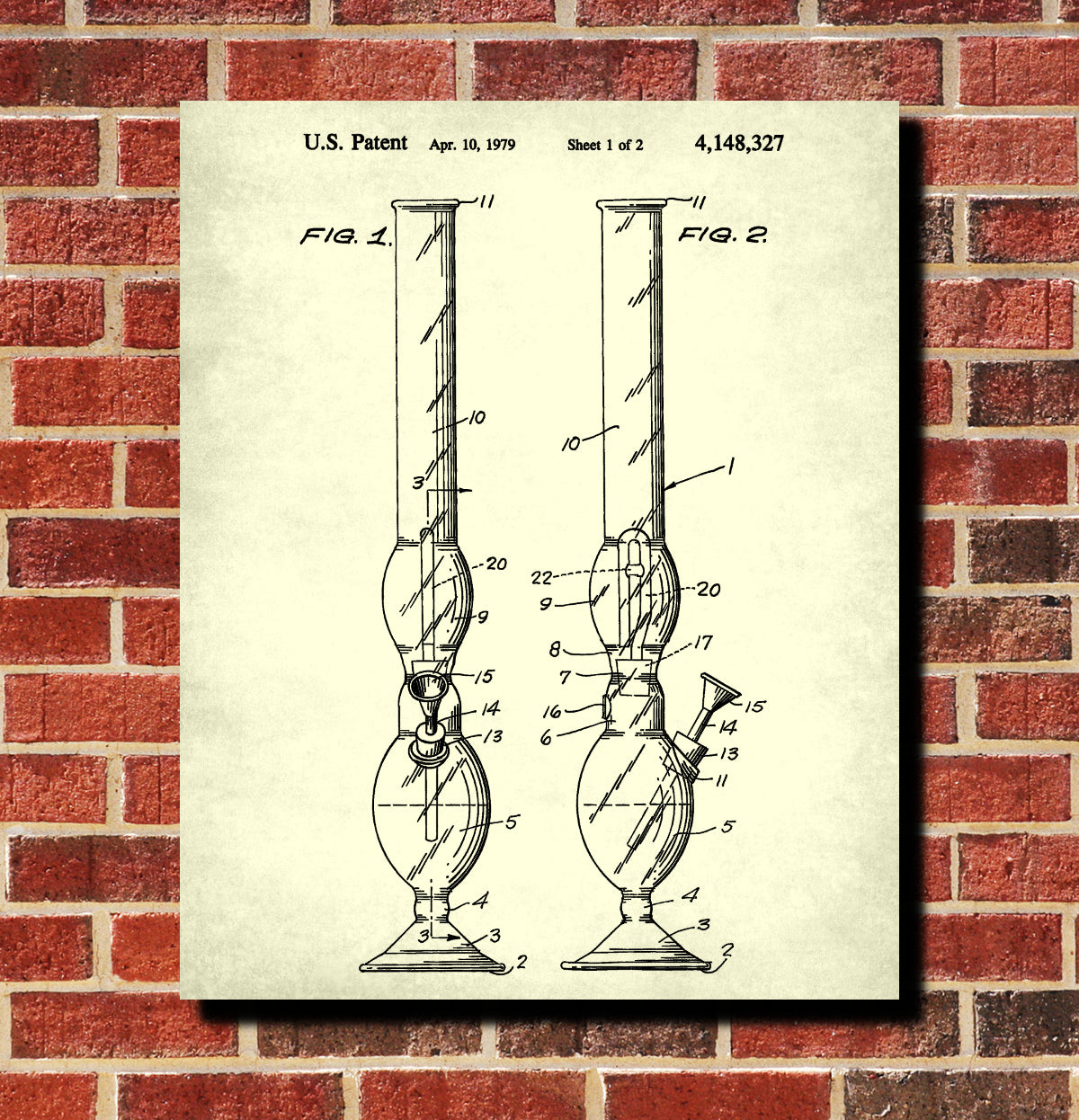 Cannabis Smoking Patent Print Bong Water Pipe Poster