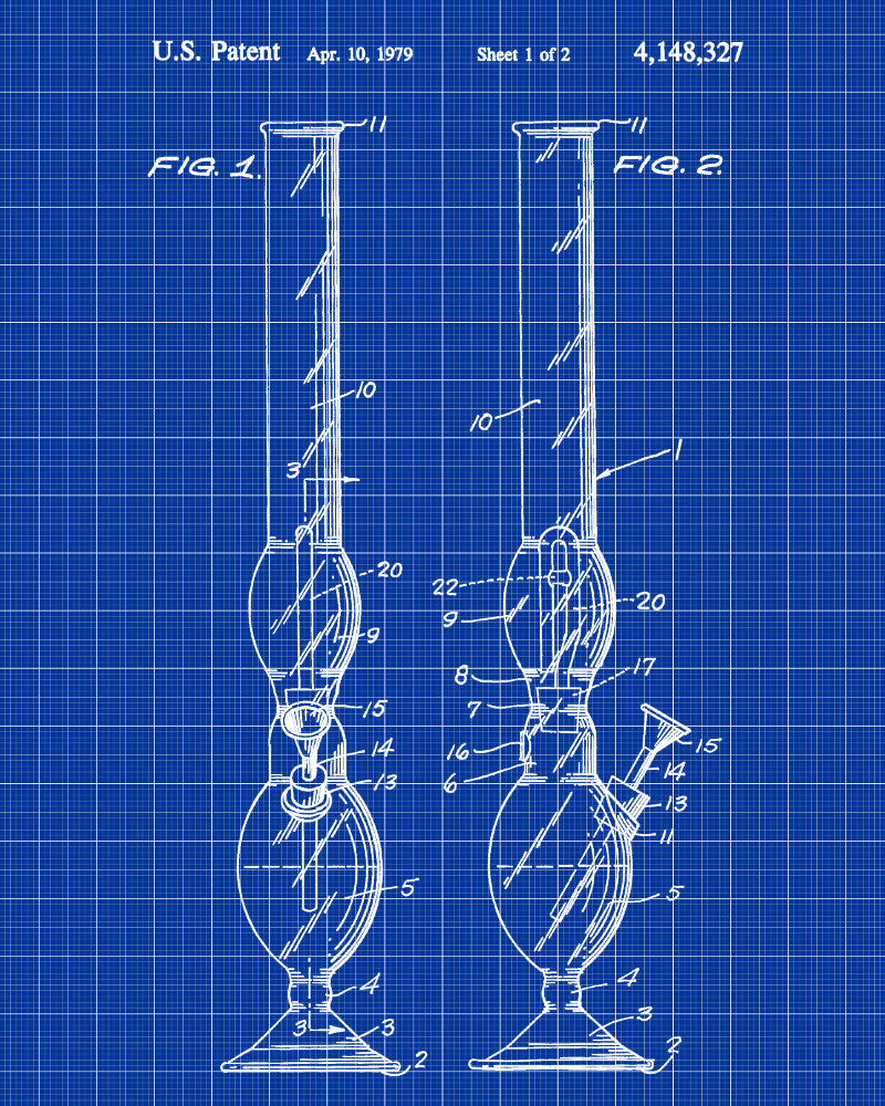 Cannabis Smoking Patent Print Bong Water Pipe Poster