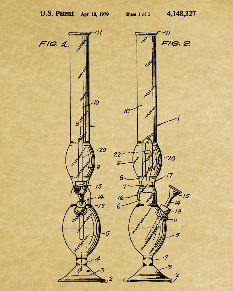 Cannabis Smoking Patent Print Bong Water Pipe Poster