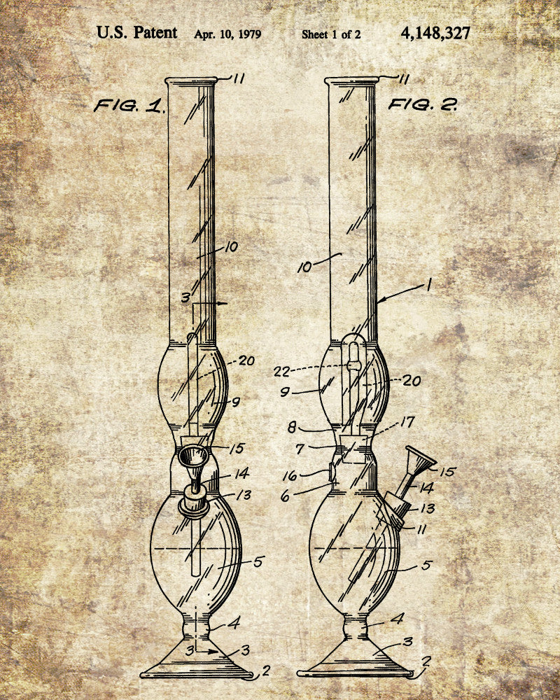 Cannabis Smoking Patent Print Bong Water Pipe Poster