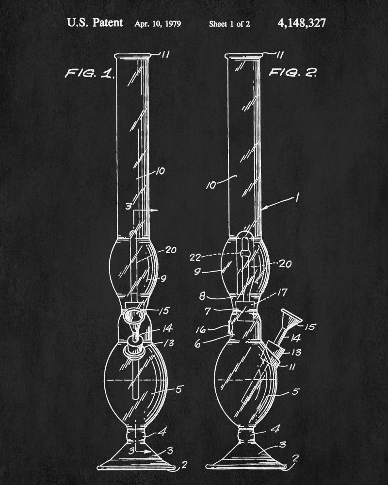 Cannabis Smoking Patent Print Bong Water Pipe Poster