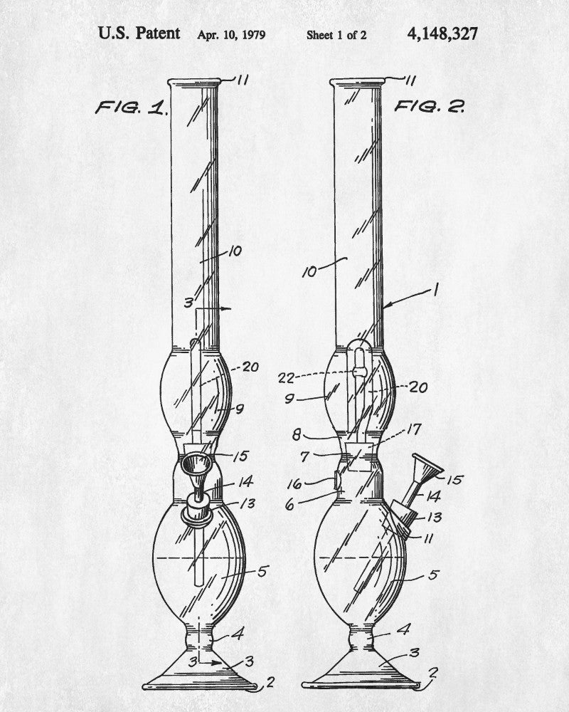 Cannabis Smoking Patent Print Bong Water Pipe Poster