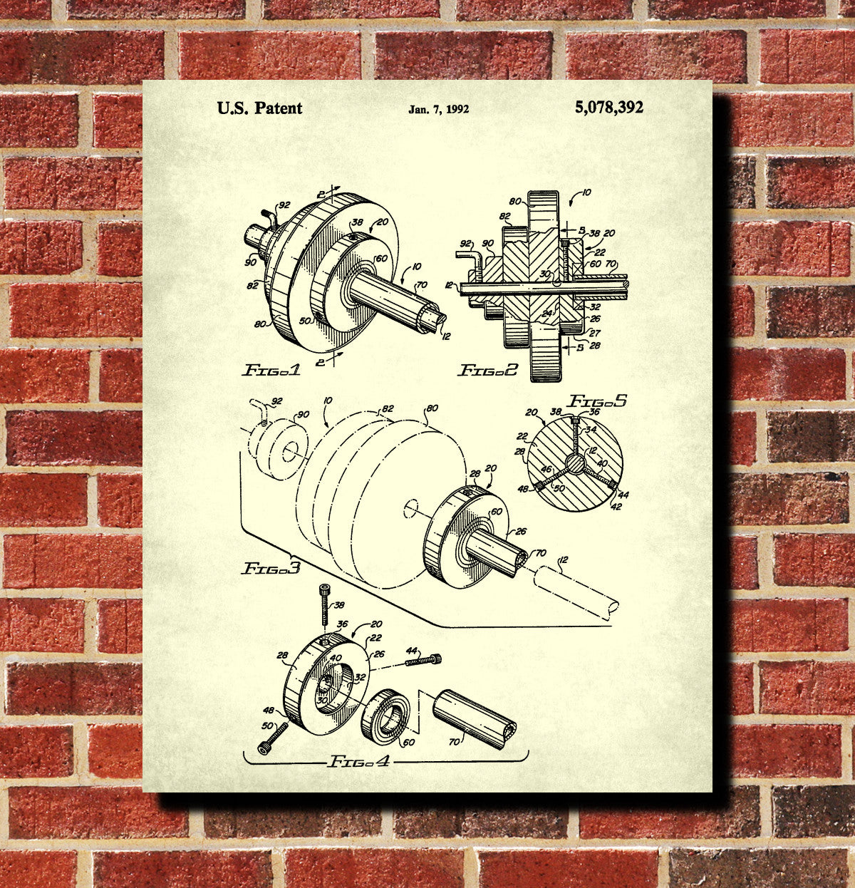 Weight Lifting Patent Print Poster Barbell Blueprint