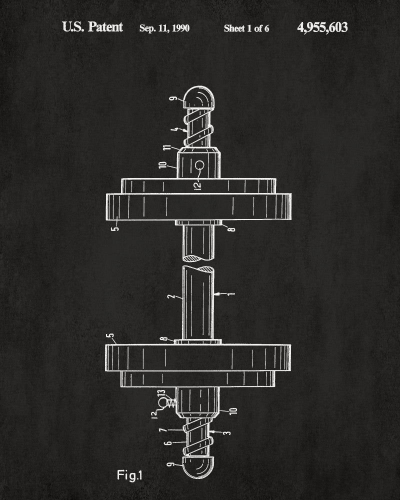Weight Lifting Patent Print Poster Dumbbell Blueprint