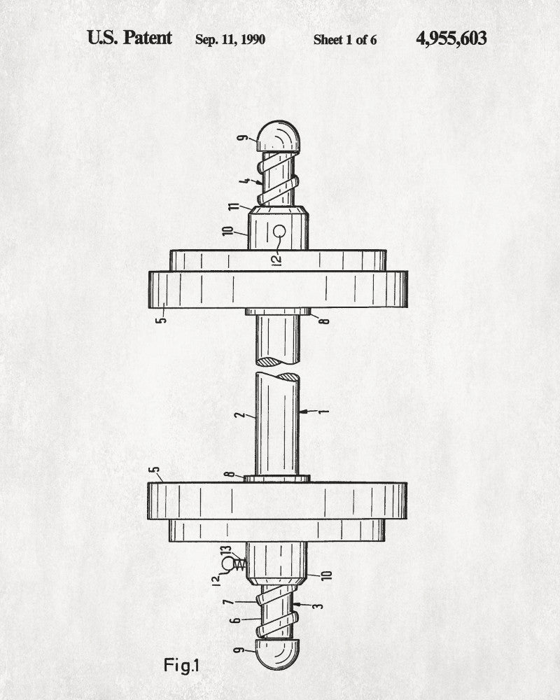 Weight Lifting Patent Print Poster Dumbbell Blueprint