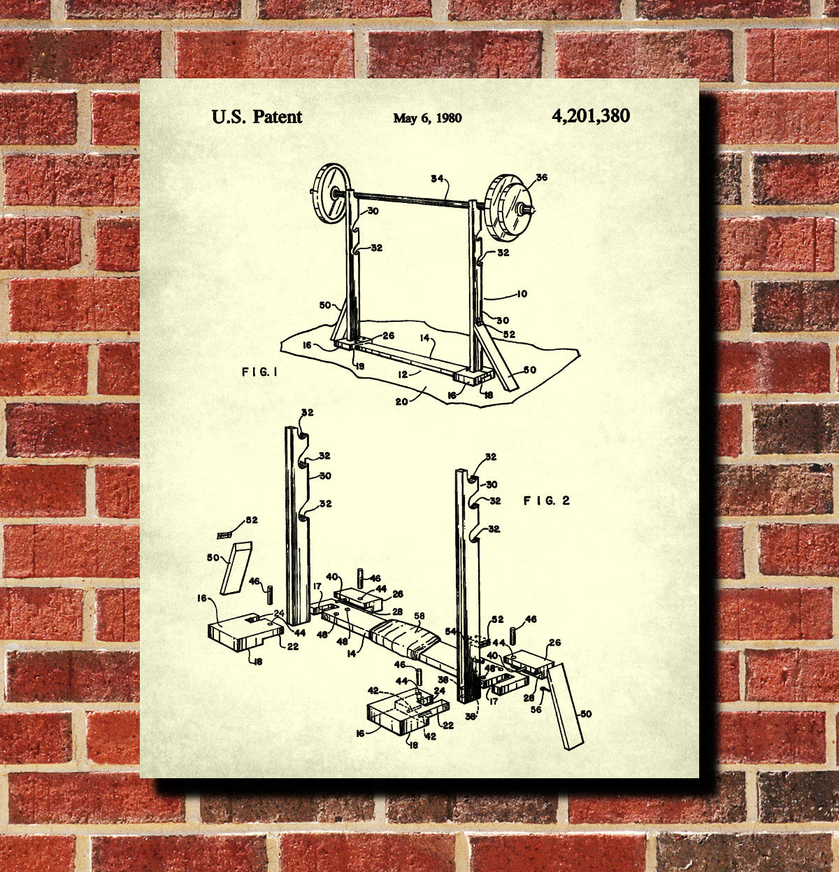 Weight Lifting Patent Print Poster Barbell Stand Blueprint