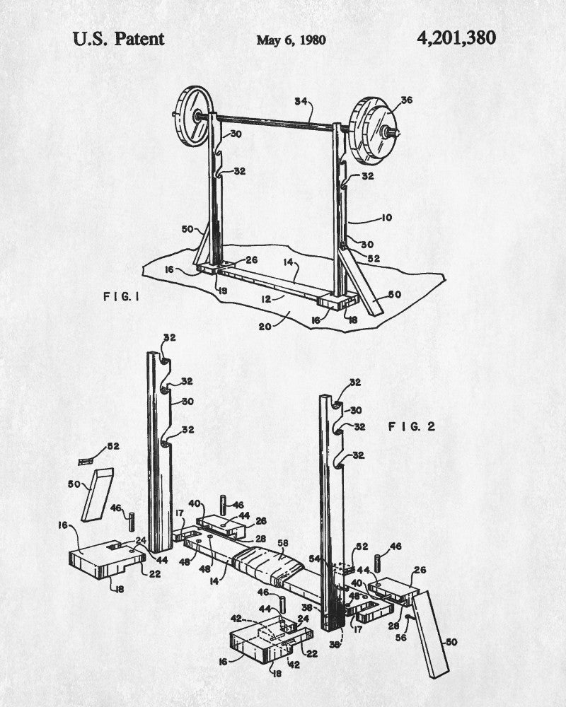 Weight Lifting Patent Print Poster Barbell Stand Blueprint