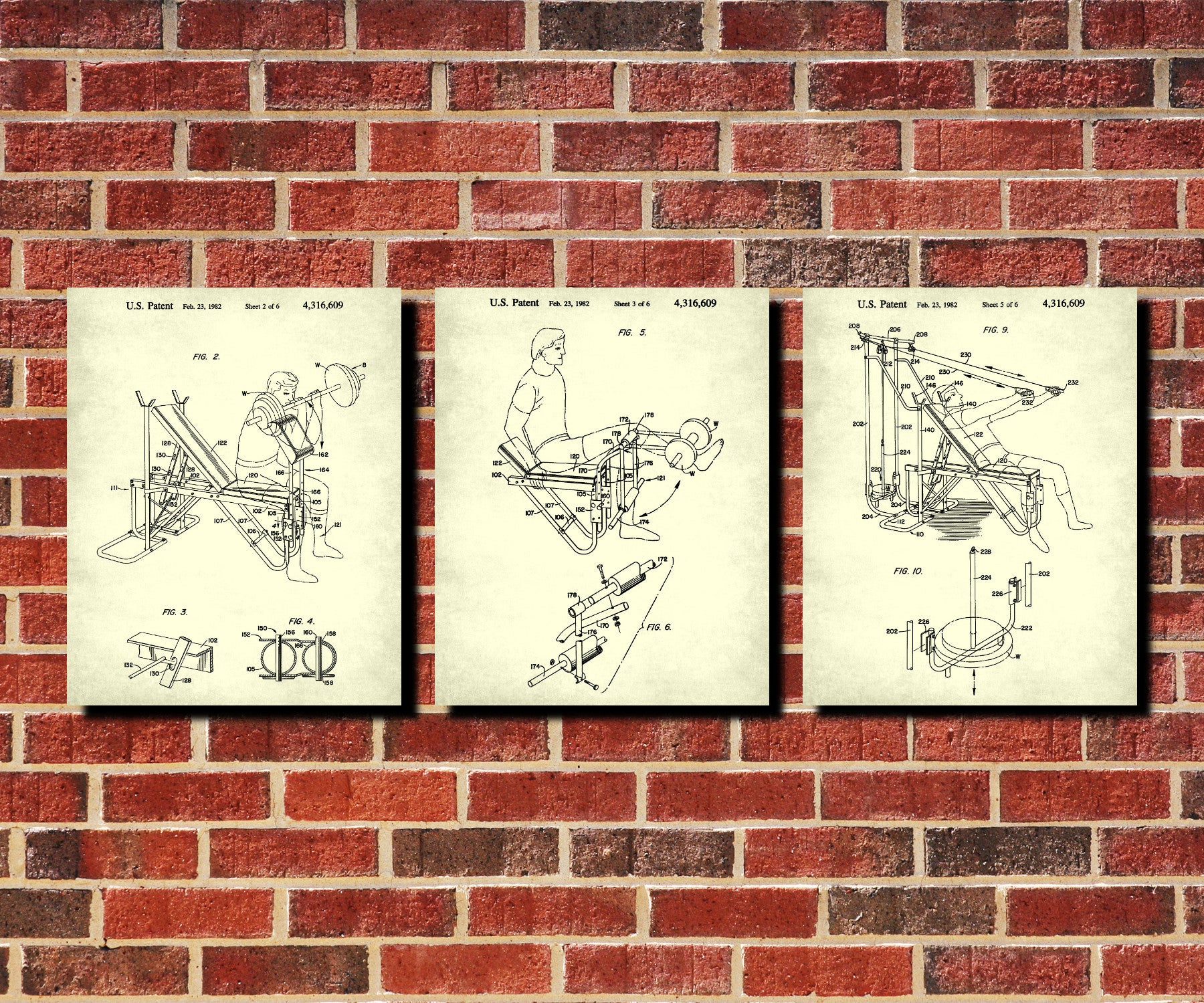 Gym Equipment Patents Set 3 Fitness Wall Art Prints