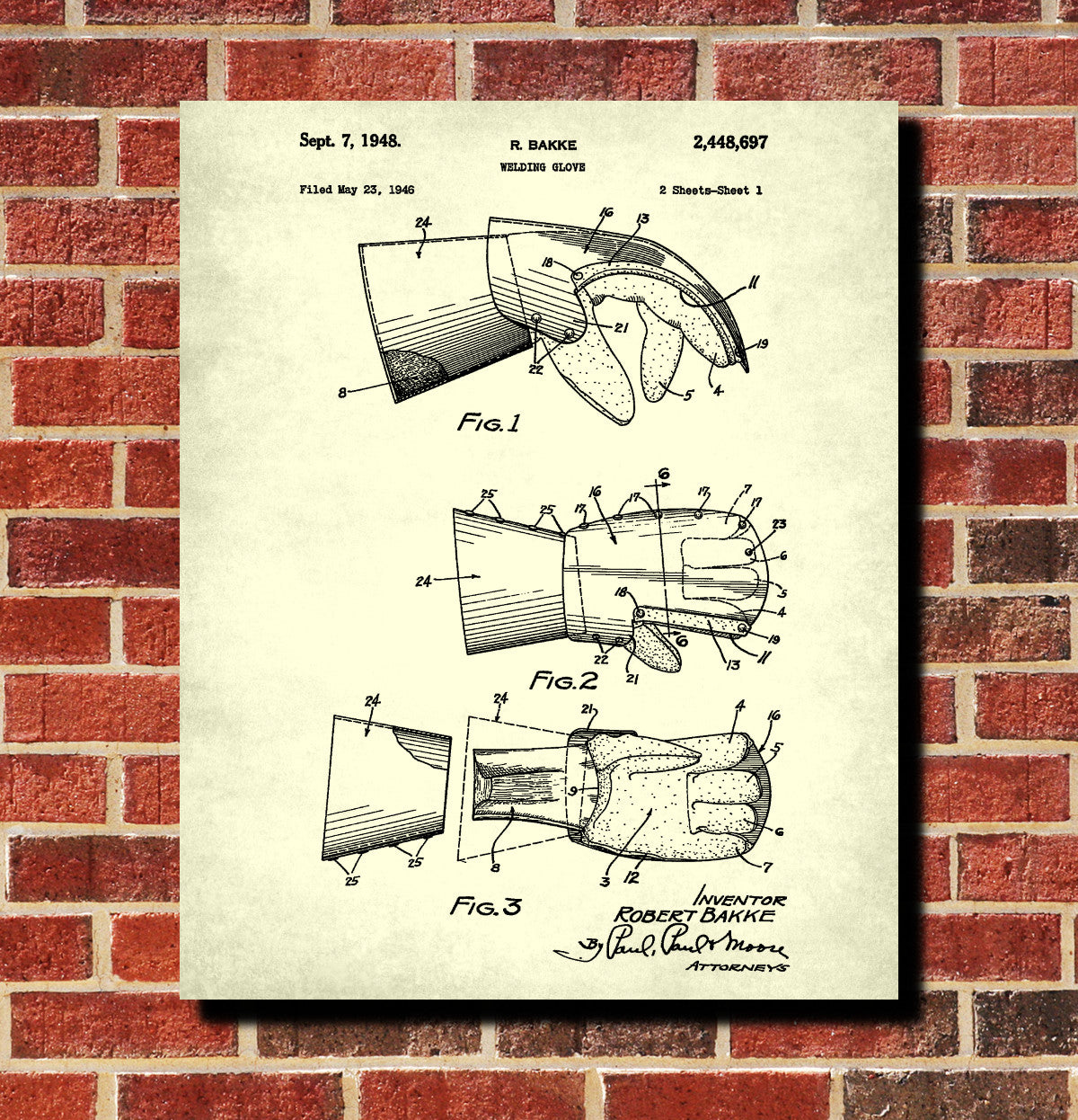 Welding Glove Patent Print Welder Blueprint Workshop Poster