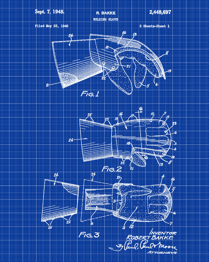 Welding Glove Patent Print Welder Blueprint Workshop Poster