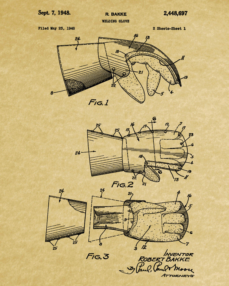 Welding Glove Patent Print Welder Blueprint Workshop Poster