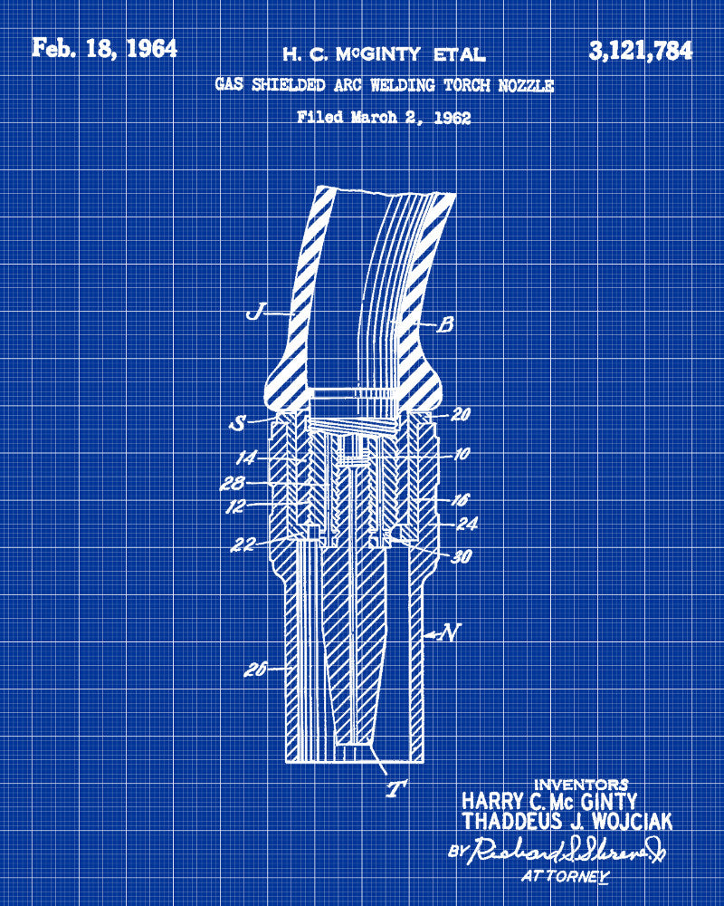 Welding Nozzle Patent Print Welder Blueprint Workshop Poster