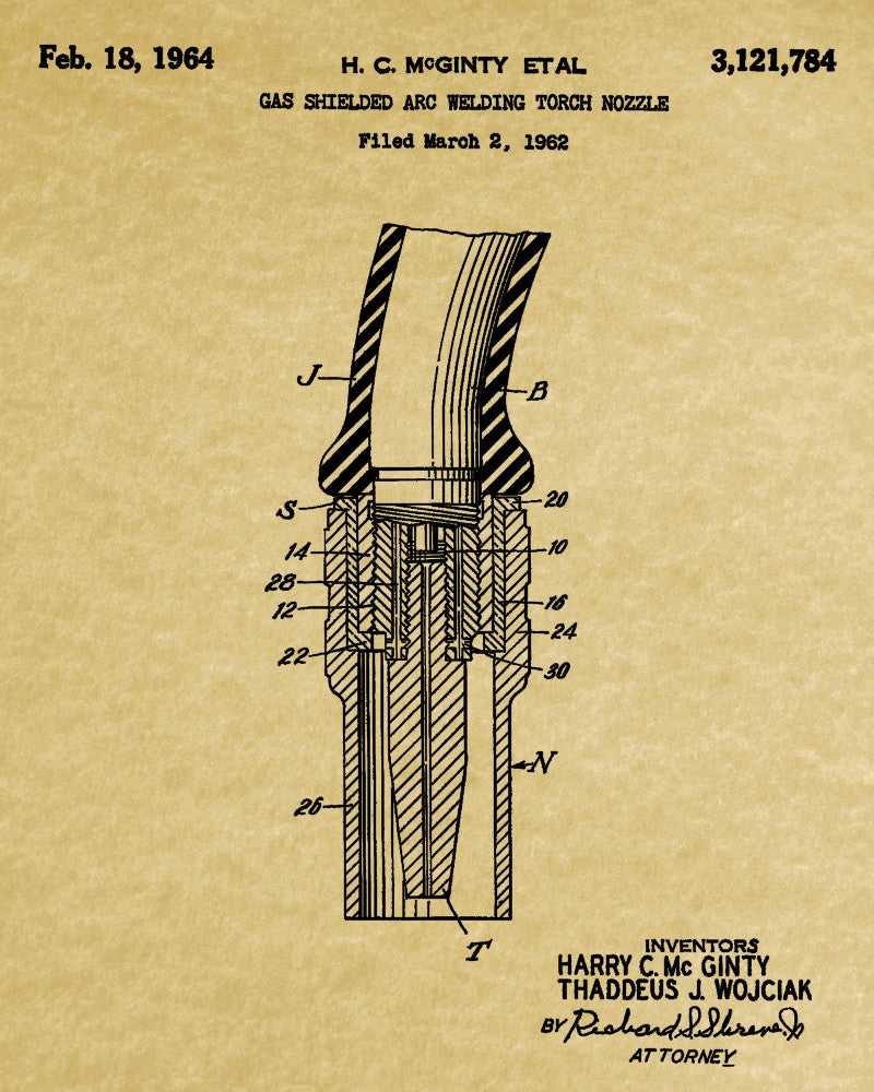 Welding Nozzle Patent Print Welder Blueprint Workshop Poster