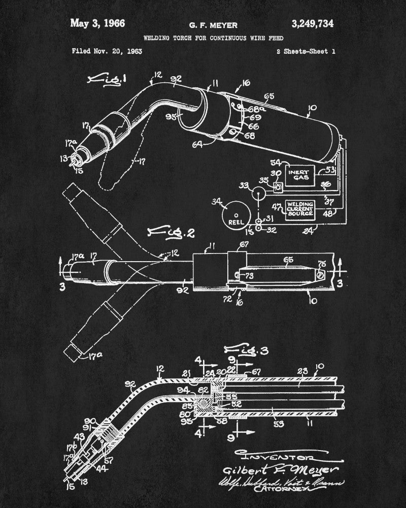 Welding Torch Patent Print Metalworking Blueprint Workshop Poster